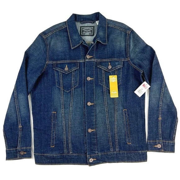New Signature Levi Strauss Gold Lightweight Mens Denim Trucker Jacket Blue Sz XL